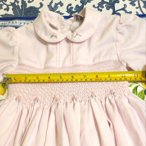 Sarah Louise Girl's British Pink Dress with Full Smocking and Hand Embroidery - Picture 9 of 10